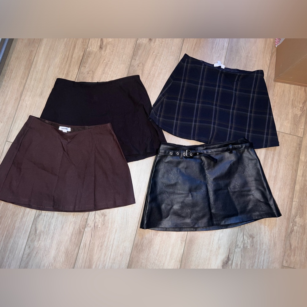 Garage Skort Bundle - Brown, Black, Plaid, Faux Leather